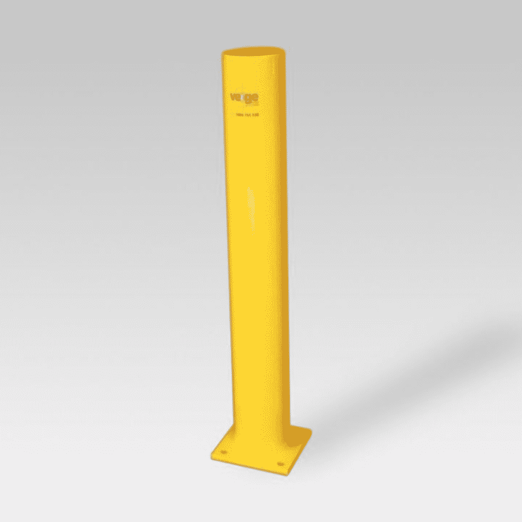 Bright yellow vertical post for safety marking.