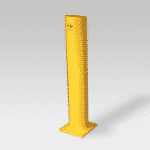 Bright yellow safety bollard on a grey background.