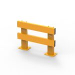 Yellow safety barrier with two horizontal beams.