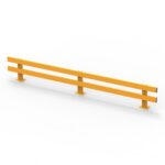Yellow safety guardrail with metal supports.