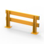 Yellow safety barrier for road protection.