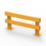 Yellow safety barrier for road protection.
