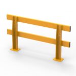 Yellow safety barrier for road protection.