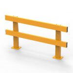 Yellow metal safety barrier for protection.