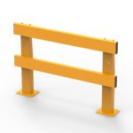 Yellow safety barrier with sturdy support posts.