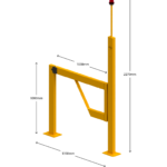 Yellow safety barrier with dimensions indicated