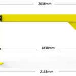 Yellow industrial height restriction barrier with dimensions