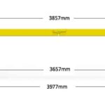 Yellow steel gantry frame with dimensions labelled