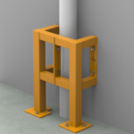 Yellow pipe support structure against wall.