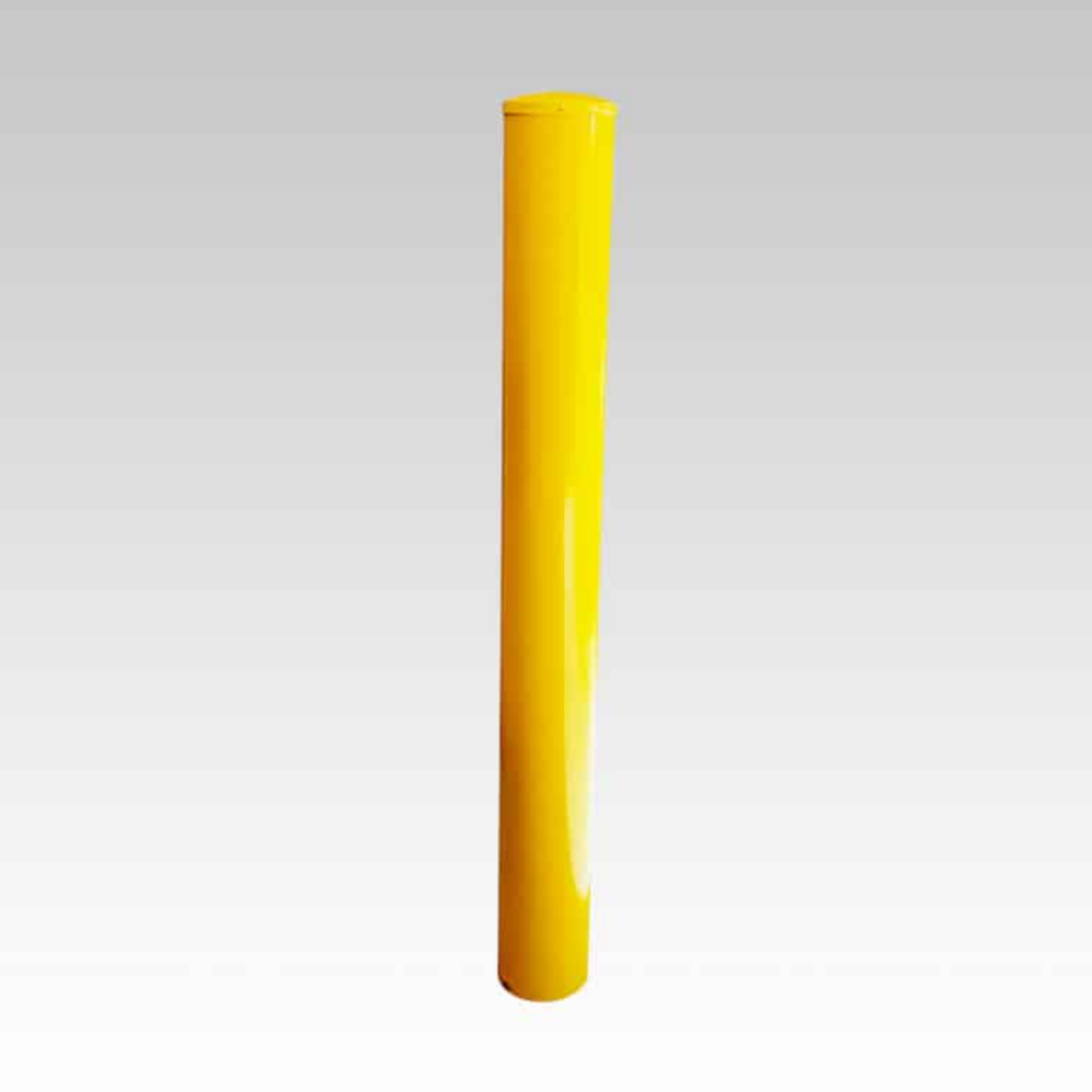 Bright yellow cylindrical pole on grey background.