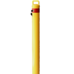 Yellow safety bollard with a red stripe