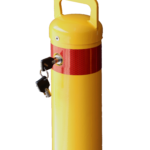Yellow bollard with a key lock mechanism