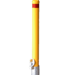 Bright yellow safety pole with locking mechanism.