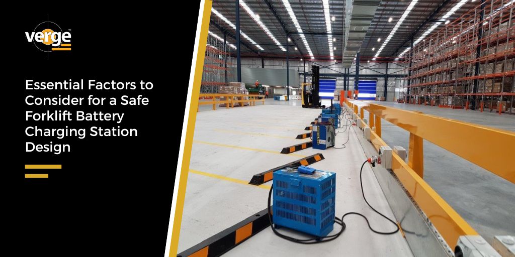 Safe forklift battery charging station in a warehouse