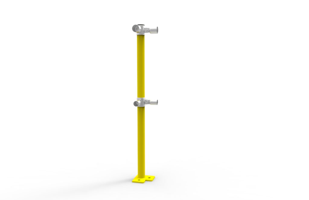 Yellow vertical pole with mounting brackets