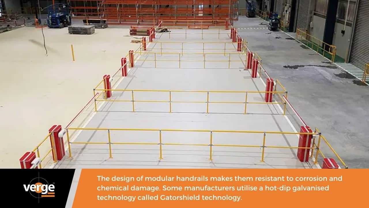 Benefits of a Modular Handrail » Modular Handrail A modular handrail is resistant to corrosion and chemicals.
