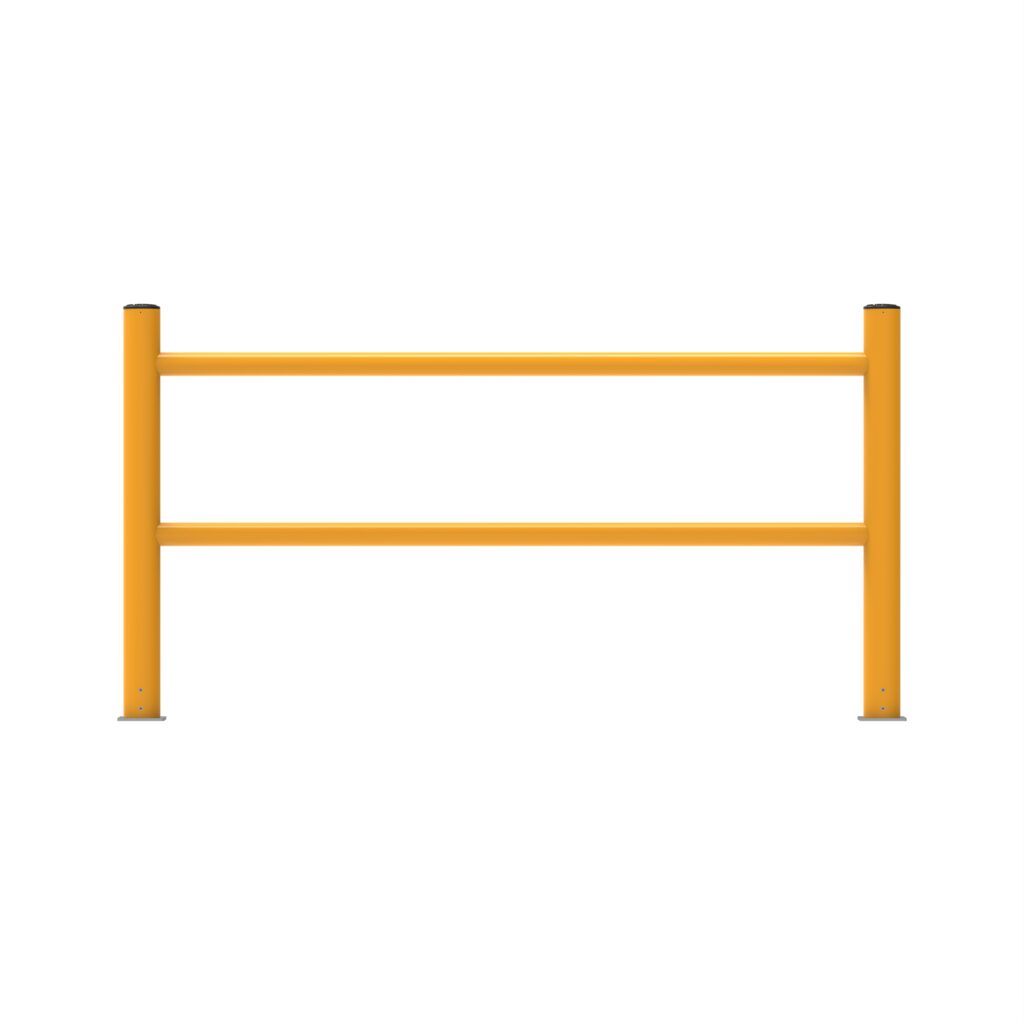 Bright yellow safety railing for visibility.