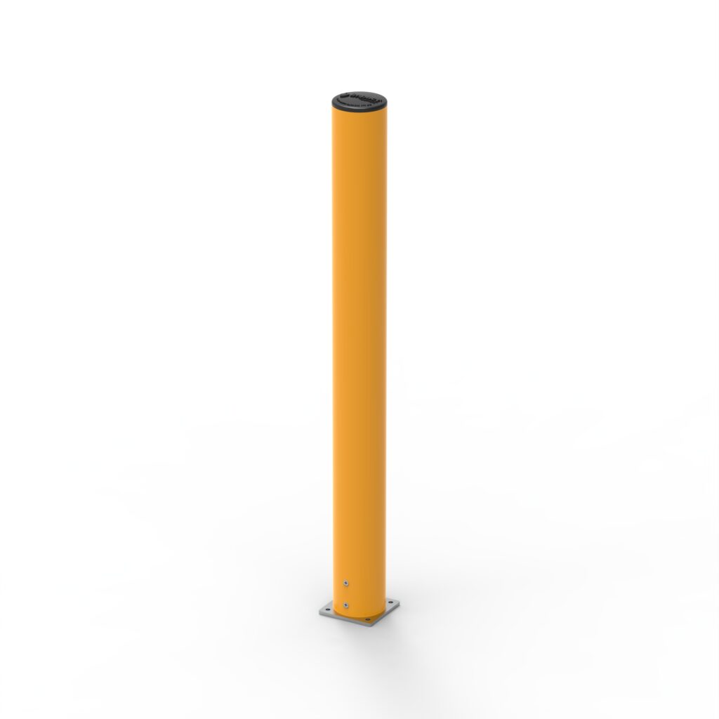 Tall orange bollard on a white background