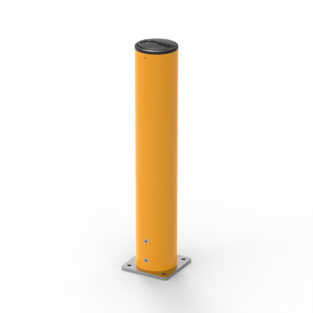 Yellow safety pole with a flat base