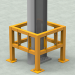 Yellow safety framework surrounding a vertical pole.