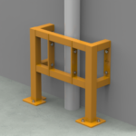 Yellow protective barrier against wall-mounted pipe.