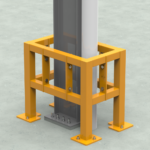 Yellow safety frame around a vertical pole.