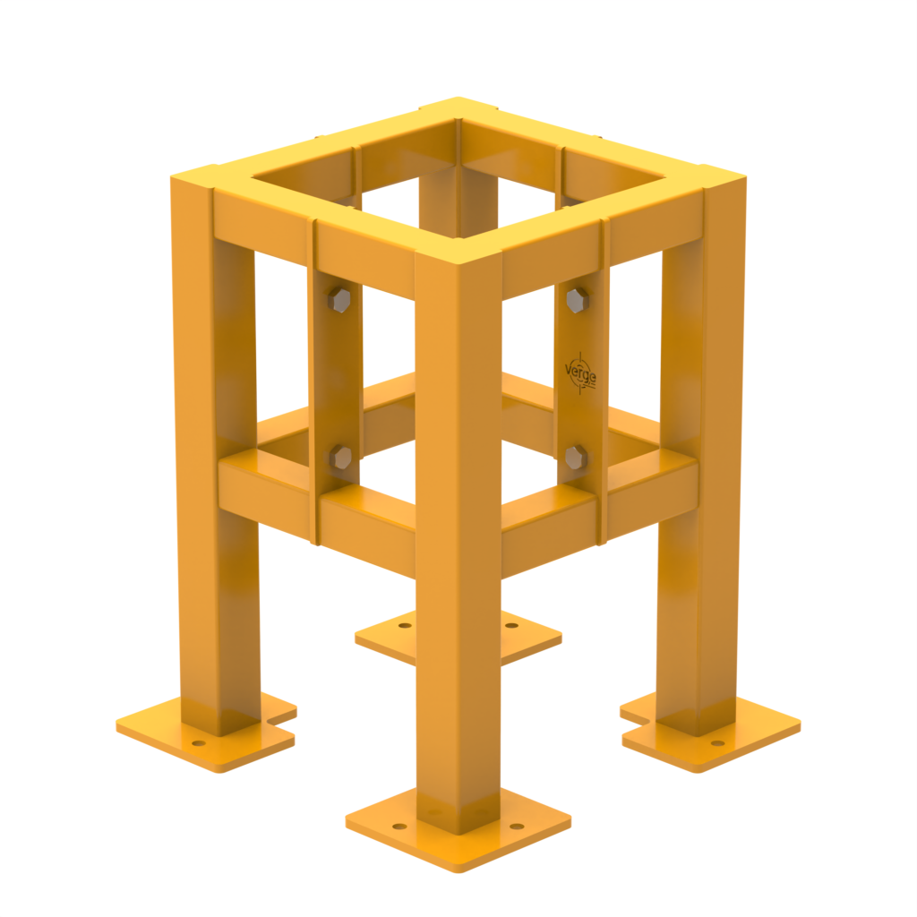 Yellow industrial support structure with square frame.
