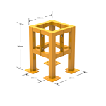 4-legged yellow support structure with dimensions
