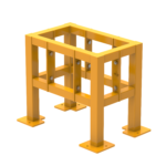 Yellow metal support frame for industrial use.