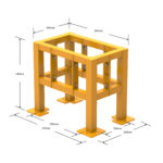 Yellow steel frame with specified dimensions for stability.