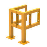 Yellow metal support frame for construction use.