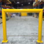 Yellow industrial safety barrier in warehouse