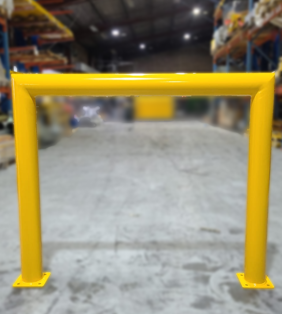 Yellow industrial safety barrier in warehouse