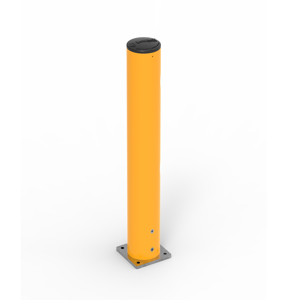 Bright yellow security bollard for safety measures