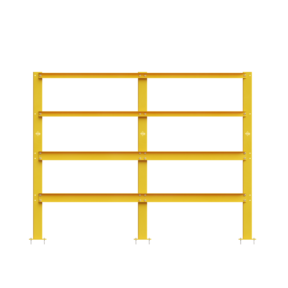 Yellow industrial safety guardrail with horizontal bars