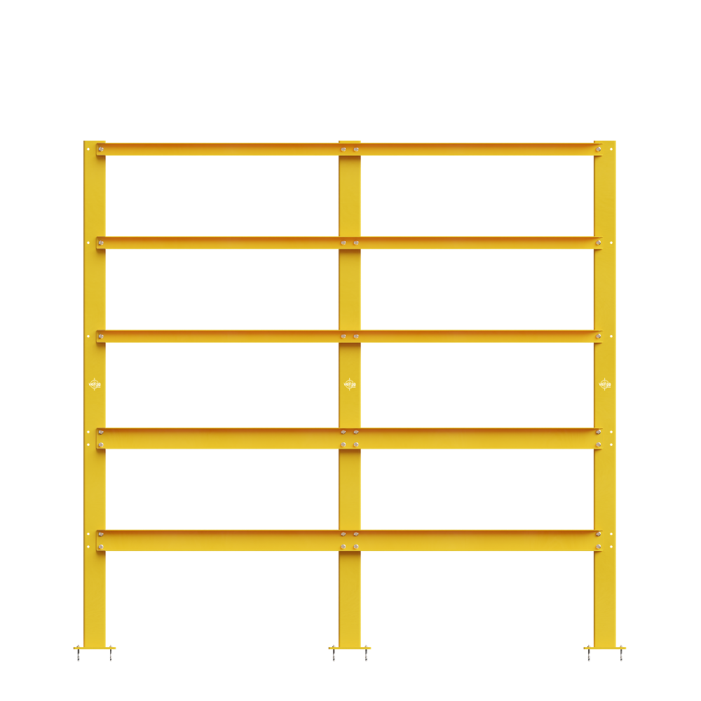 Yellow industrial safety barrier with horizontal rails