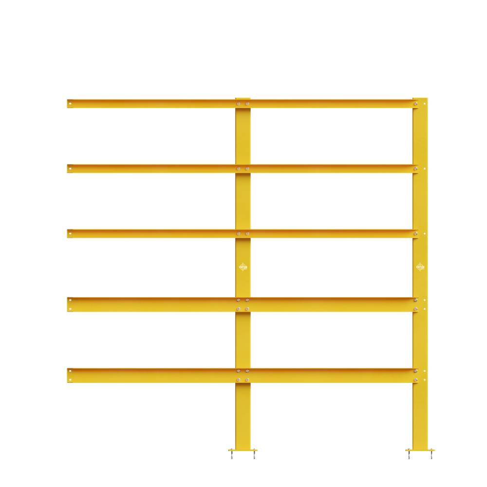 Yellow metal safety barrier with horizontal rails