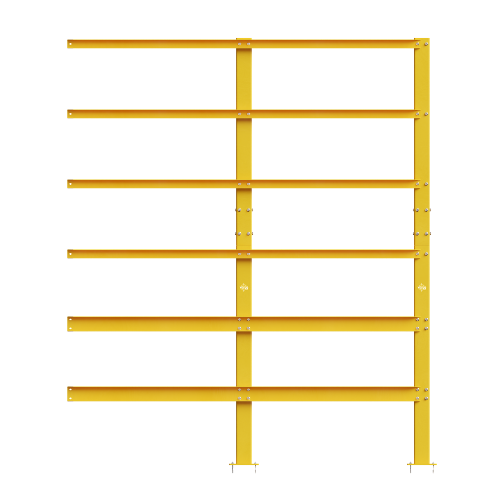 Yellow metal safety barrier with horizontal rails