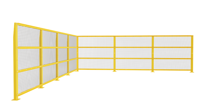 Yellow mesh safety fence in a corner layout.