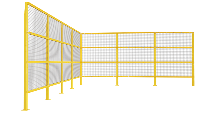 Yellow metal mesh fencing structure for safety.