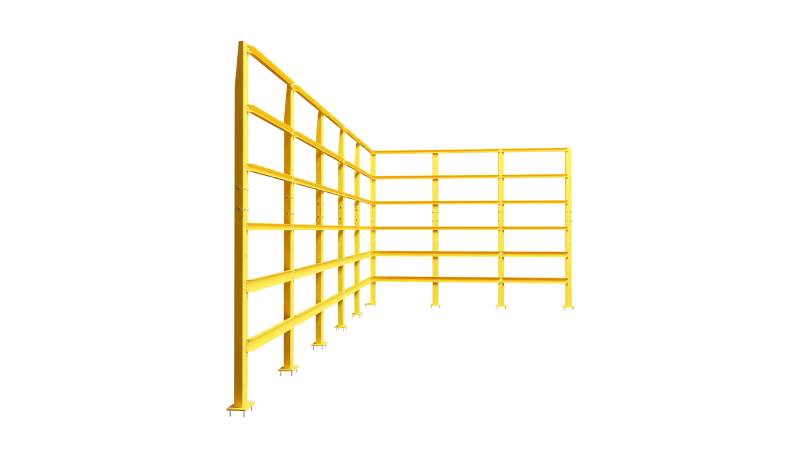 Yellow shelving unit with multiple storage levels.