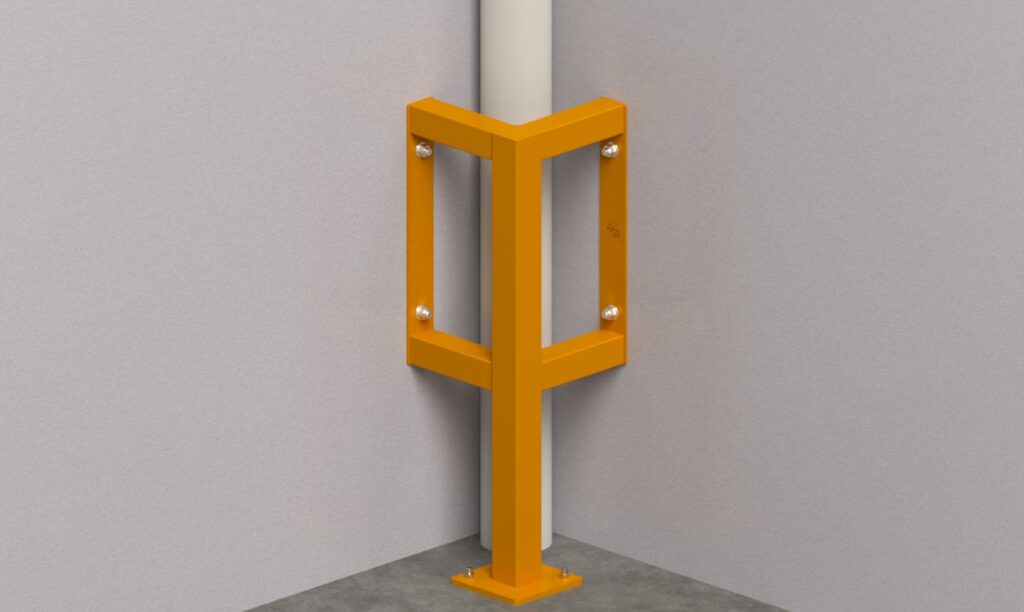 Orange bracket mounted on corner support pole