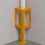 Orange bracket mounted on corner support pole