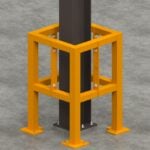Steel column with orange protective frame.