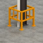 Safety barrier surrounding a structural pole.
