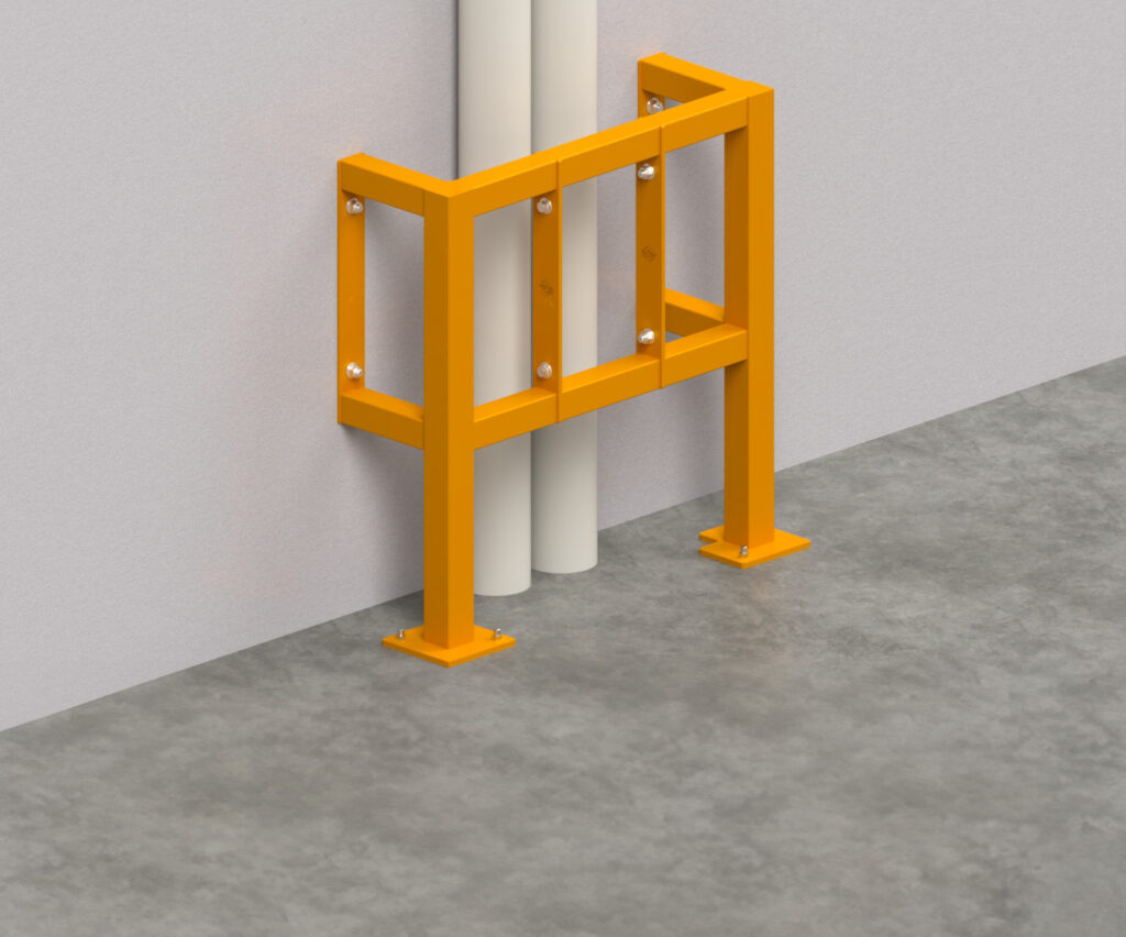 Bright orange safety barrier near pipes