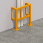 Bright orange safety barrier near pipes