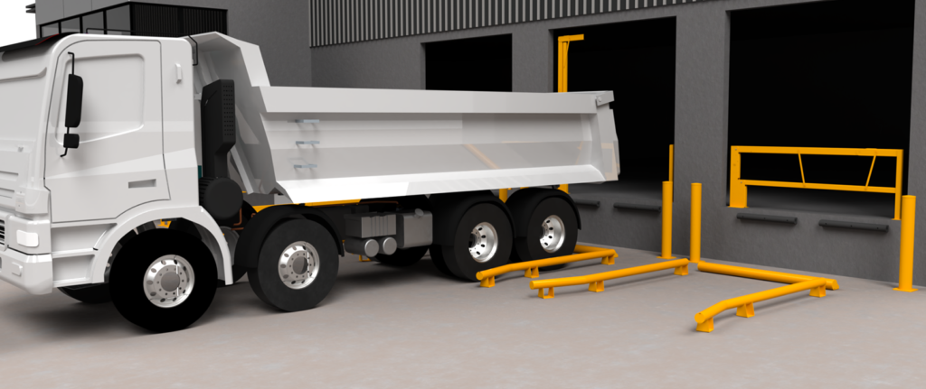 White dump truck parked near loading area.