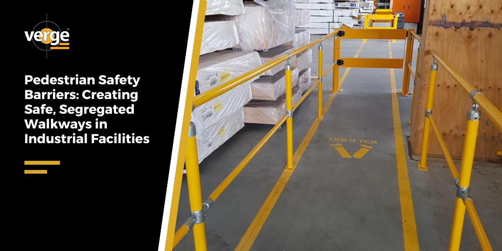 Industrial pedestrian safety barriers for secure walkways.