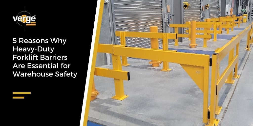 Heavy-duty forklift barriers for warehouse safety.